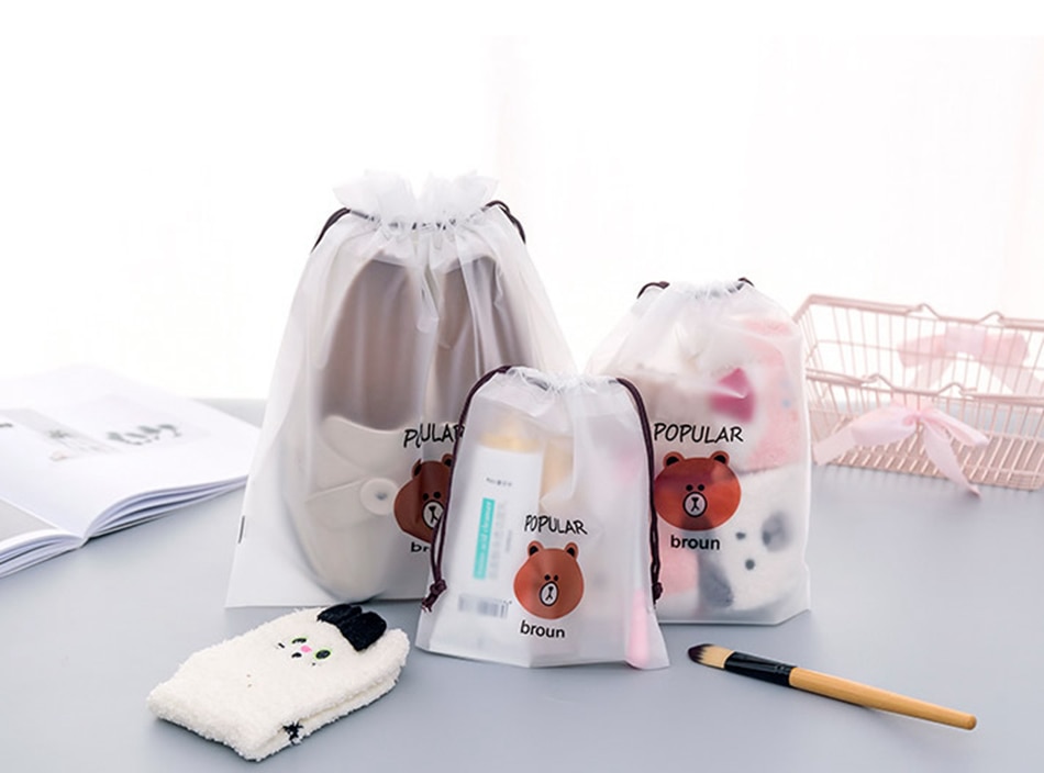 Brown Bear Transparent Cosmetic Bag Travel Makeup Case 4